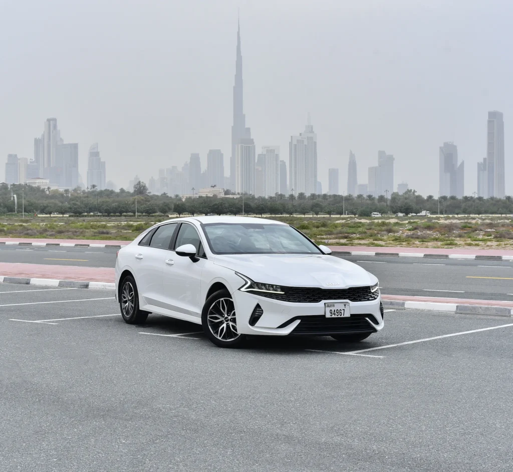 Kia K5 rental Dubai with modern design and premium comfort