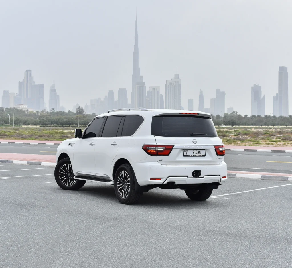 Front view of Nissan Patrol Platinum available for rent in Dubai